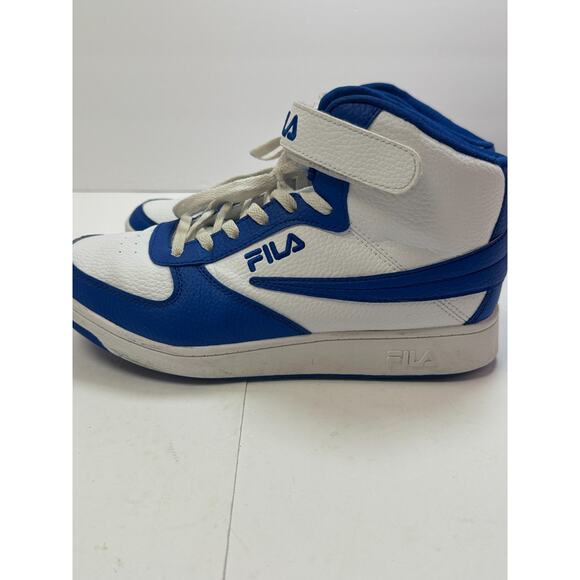 Fila White Blue High Top Sneakers Retro Basketball Style Lace Up Strap Men’s 9.5